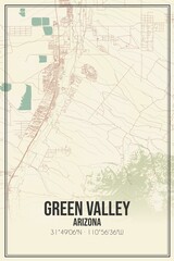 Retro US city map of Green Valley, Arizona. Vintage street map.