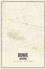 Retro US city map of Bowie, Arizona. Vintage street map.