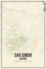 Retro US city map of San Simon, Arizona. Vintage street map.