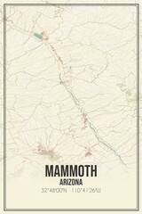 Retro US city map of Mammoth, Arizona. Vintage street map.