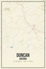Retro US city map of Duncan, Arizona. Vintage street map.