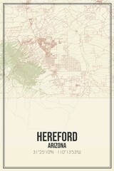 Retro US city map of Hereford, Arizona. Vintage street map.