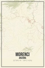 Retro US city map of Morenci, Arizona. Vintage street map.