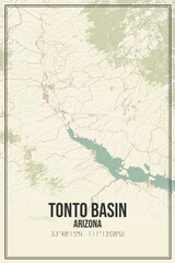 Retro US city map of Tonto Basin, Arizona. Vintage street map.