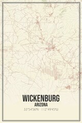 Retro US city map of Wickenburg, Arizona. Vintage street map.
