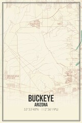 Retro US city map of Buckeye, Arizona. Vintage street map.