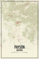 Retro US city map of Payson, Arizona. Vintage street map.
