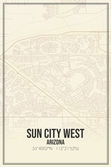 Retro US city map of Sun City West, Arizona. Vintage street map.
