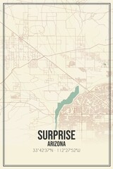 Retro US city map of Surprise, Arizona. Vintage street map.