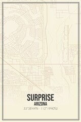 Retro US city map of Surprise, Arizona. Vintage street map.