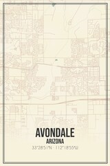 Retro US city map of Avondale, Arizona. Vintage street map.
