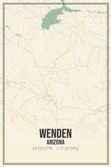 Retro US city map of Wenden, Arizona. Vintage street map.