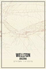 Retro US city map of Wellton, Arizona. Vintage street map.