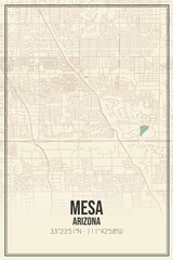 Retro US city map of Mesa, Arizona. Vintage street map.