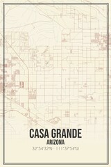 Retro US city map of Casa Grande, Arizona. Vintage street map.