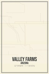 Retro US city map of Valley Farms, Arizona. Vintage street map.