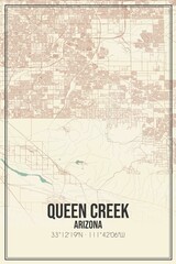 Retro US city map of Queen Creek, Arizona. Vintage street map.