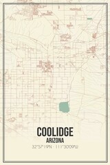 Retro US city map of Coolidge, Arizona. Vintage street map.