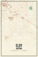 Retro US city map of Eloy, Arizona. Vintage street map.