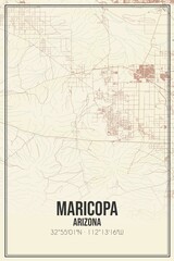 Retro US city map of Maricopa, Arizona. Vintage street map.