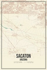 Retro US city map of Sacaton, Arizona. Vintage street map.