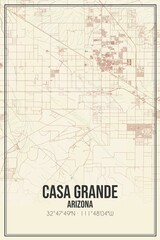 Retro US city map of Casa Grande, Arizona. Vintage street map.