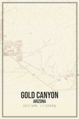 Retro US city map of Gold Canyon, Arizona. Vintage street map.