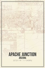 Retro US city map of Apache Junction, Arizona. Vintage street map.