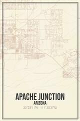 Retro US city map of Apache Junction, Arizona. Vintage street map.