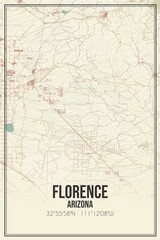 Retro US city map of Florence, Arizona. Vintage street map.