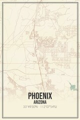 Retro US city map of Phoenix, Arizona. Vintage street map.