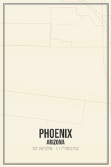 Retro US city map of Phoenix, Arizona. Vintage street map.