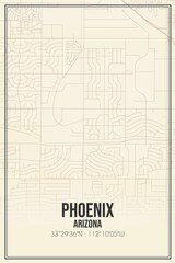 Retro US city map of Phoenix, Arizona. Vintage street map.