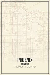 Retro US city map of Phoenix, Arizona. Vintage street map.
