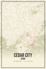 Retro US city map of Cedar City, Utah. Vintage street map.