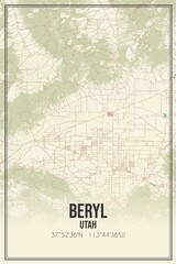 Retro US city map of Beryl, Utah. Vintage street map.