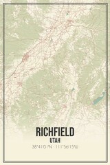 Retro US city map of Richfield, Utah. Vintage street map.