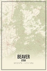 Retro US city map of Beaver, Utah. Vintage street map.