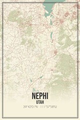 Retro US city map of Nephi, Utah. Vintage street map.