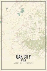 Retro US city map of Oak City, Utah. Vintage street map.