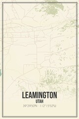 Retro US city map of Leamington, Utah. Vintage street map.