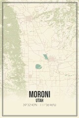 Retro US city map of Moroni, Utah. Vintage street map.