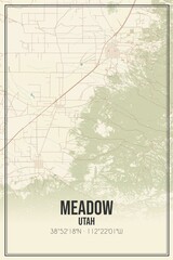Retro US city map of Meadow, Utah. Vintage street map.