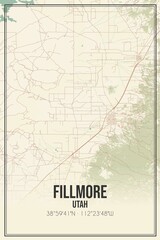 Retro US city map of Fillmore, Utah. Vintage street map.