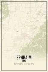 Retro US city map of Ephraim, Utah. Vintage street map.