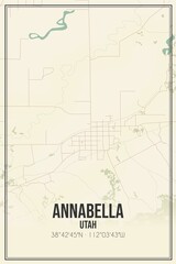 Retro US city map of Annabella, Utah. Vintage street map.