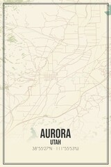 Retro US city map of Aurora, Utah. Vintage street map.