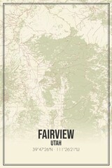 Retro US city map of Fairview, Utah. Vintage street map.