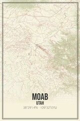 Retro US city map of Moab, Utah. Vintage street map.