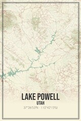 Retro US city map of Lake Powell, Utah. Vintage street map.